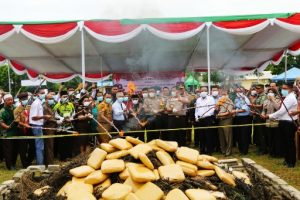 Kapolda dan Plt Bupati Beri Apresiasi, Polres Lampung Selatan Musnahkan Narkoba Senilai Rp40 Miliar