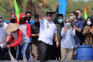 Bersama Menteri Kelautan dan Perikanan, Gubernur Arinal Panen Udang dan Menanam Mangrove