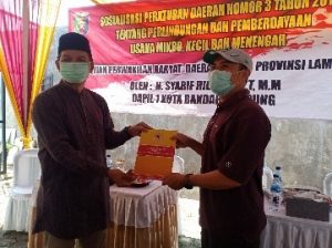 Anggota DPRD Lampung Syarif Hidayat Sosperda Nomor 3 Tahun 2016