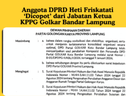 Anggota DPRD Heti Friskatati ‘Dicopot’ dari Jabatan Ketua KPPG Golkar Bandar Lampung