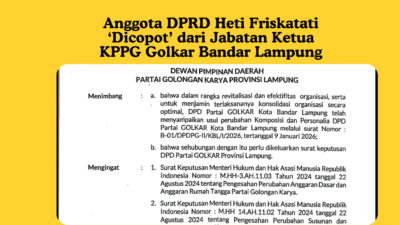 Anggota DPRD Heti Friskatati ‘Dicopot’ dari Jabatan Ketua KPPG Golkar Bandar Lampung